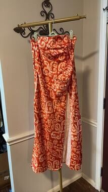 MICAS Orange Abstract Print Ruched Maxi Skirt NWT